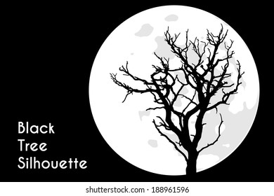 Black  tree silhouette on full moon