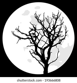 Black  tree silhouette on full moon