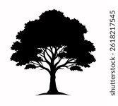 Black Tree Silhouette on White Background – Nature Line Drawing