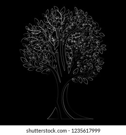 Black tree silhouette. Tree with roots. Isolated on white background. Vector illustration