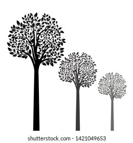 Black tree silhouette. Tree with roots. Isolated on white background. Vector illustration