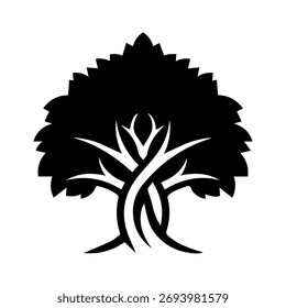 Black Tree Silhouette Vector Emblem Nature Ecology Growth Forest Wood Greenery Organic Symbol Environment Concept Art Vector illustration
