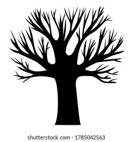 Black tree silhouette without foliage on the white background