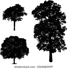 Black Tree Silhouettes Isolated on White Background