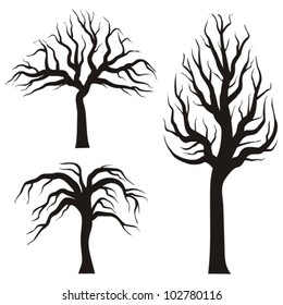 black tree silhouettes on a white background, vector illustration