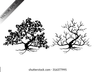 Black tree silhouettes on white background