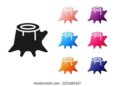 Black Tree Stump Icon Isolated On White Background. Set Icons Colorful. Vector