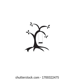 black tree swing icon logo vector