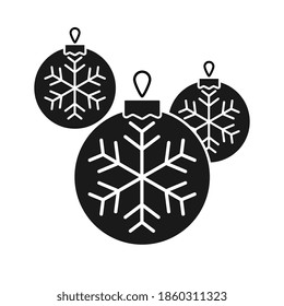 Black Tree toys with snowflake. Christmas ball with snowflake