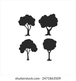 Ilustración vectorial de árbol negro sobre fondo blanco arte de silueta blanco negro ilustración de planta de stock