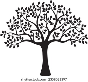 Vector de árbol negro.Árbol vectorial en blanco y negro.