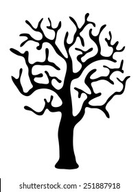 árbol negro sin hojas sobre fondo blanco, ilustración vectorial