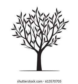 Black Trees with Leafs. Vector Illustration.