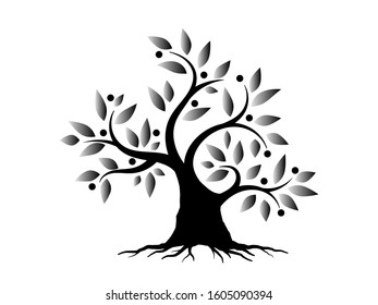 Black Trees and root with leaves look beautiful and refreshing.Tree and roots LOGO style.
