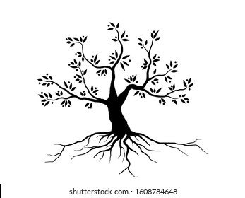 Black Trees and root with leaves look beautiful and refreshing.Tree and roots LOGO style.
