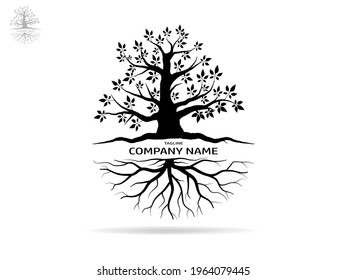 Black Trees and root with Black leaves look beautiful and refreshing. Tree and roots LOGO style.