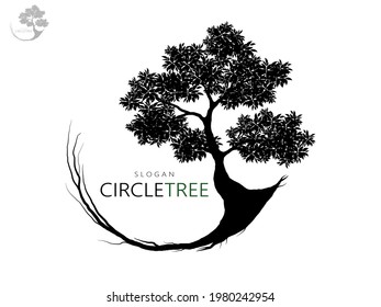 Black Trees and root with leaves look beautiful and refreshing. Tree and roots LOGO style.