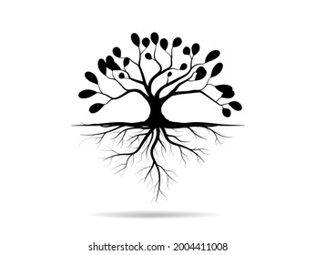 Black Trees and root with leaves look beautiful and refreshing. Tree and roots LOGO style.