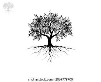 Black Trees and root with leaves look beautiful and refreshing. Tree and roots LOGO style.