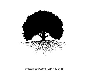 Black Trees and root with leaves look beautiful and refreshing. Tree and roots LOGO style.
