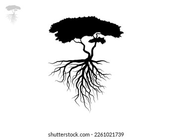 Black Trees and root with leaves look beautiful and refreshing. Tree and roots LOGO style