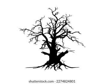 Schwarze Bäume und Wurzeln mit Blättern sehen schön und erfrischend aus. Baum- und WurzelLOGO-Stil