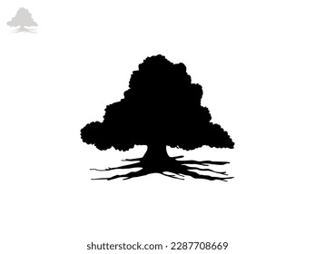Los árboles negros y la raíz con hojas se ven hermosos y refrescantes. Estilo LOGO de árbol y raíces.