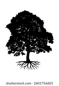 Black Trees and root with leaves look beautiful and refreshing. Tree and roots LOGO style.