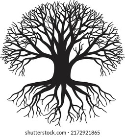 Black Trees and root. Vector Illustration. Logo style.