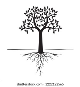 Black Trees and Roots. Vector Illustration. Plant and Garden.