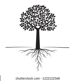 Black Trees and Roots. Vector Illustration. Plant and Garden.