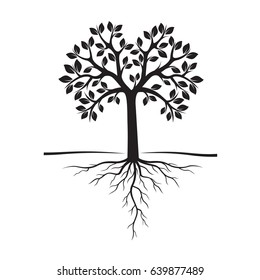 Black Trees and Roots. Vector Illustration.