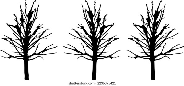 Black trees set isolated on white background. Tree silhouettes. Design of trees for posters, banners and promotional items. Vector illustration