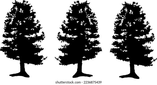 Black trees set isolated on white background. Tree silhouettes. Design of trees for posters, banners and promotional items. Vector illustration