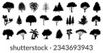 Black trees silhouette collection. Set of of tree silhouette. Black graphics trees elements collection