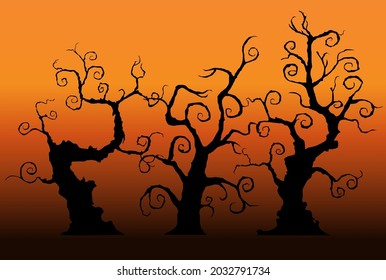 Black trees silhouette halloween set,Collection,Vector illustration