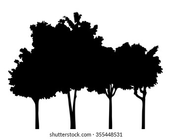Black trees silhouette vector, plant shadow flat icon, grey symbol forest isolated design, gray jungle botany shape outline, wild icon cartoon tattoo.