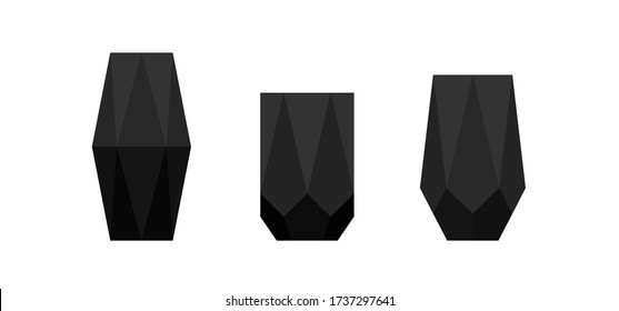 Black trendy minimal flower vases. Isolated geometric polyhedron pots