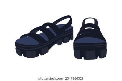 Black trendy shoes concept. Aesthetics and elegance. Beauty, trend and style. Magazine cover. Template, layout and mock up. Cartoon flat vector illustration isolated on white background