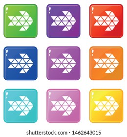 Black triangle arrow icons set 9 color collection isolated on white for any design