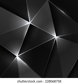 Black triangle geometric shiny background, vector empty gray scale pattern