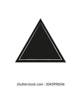 Black triangle icon. White stripes. Decorative geometric figure. Creative art concept. Vector illustration. Stock image.