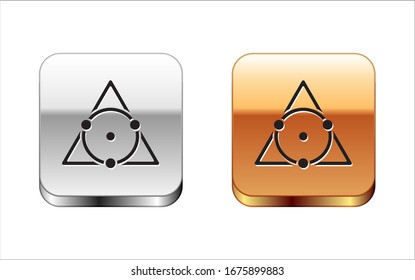 Black Triangle math icon isolated on white background. Silver-gold square button. Vector Illustration