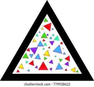 Black triangle and much color triangles inside. Creative design. Closed system.