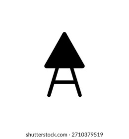 Black triangle on an easel icon
A simple black silhouette of a triangle resting on a two-legged easel against a white background.