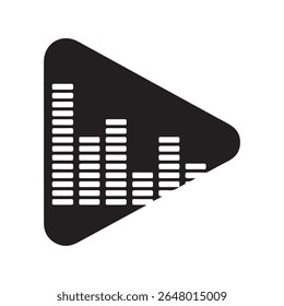 Black triangle play button shape with white horizontal bars representing an equalizer