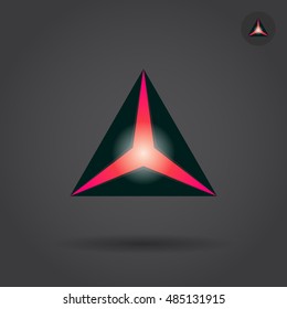 Black triangle with red hole, delta concept sign, 2d vector illustration on dark background, eps 10