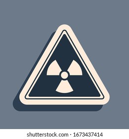 Black Triangle sign with radiation symbol icon isolated on grey background. Long shadow style. Vector Illustration