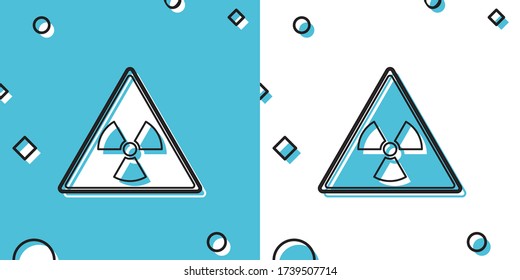 Black Triangle sign with radiation symbol icon isolated on blue and white background. Random dynamic shapes. Vector Illustration