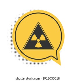 Black Triangle sign with radiation symbol icon isolated on white background. Yellow speech bubble symbol. Vector.